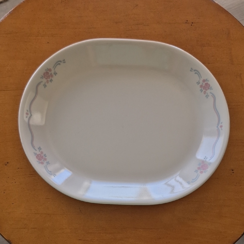 Corelle English Breakfast Oval Platter with Pink Floral Design